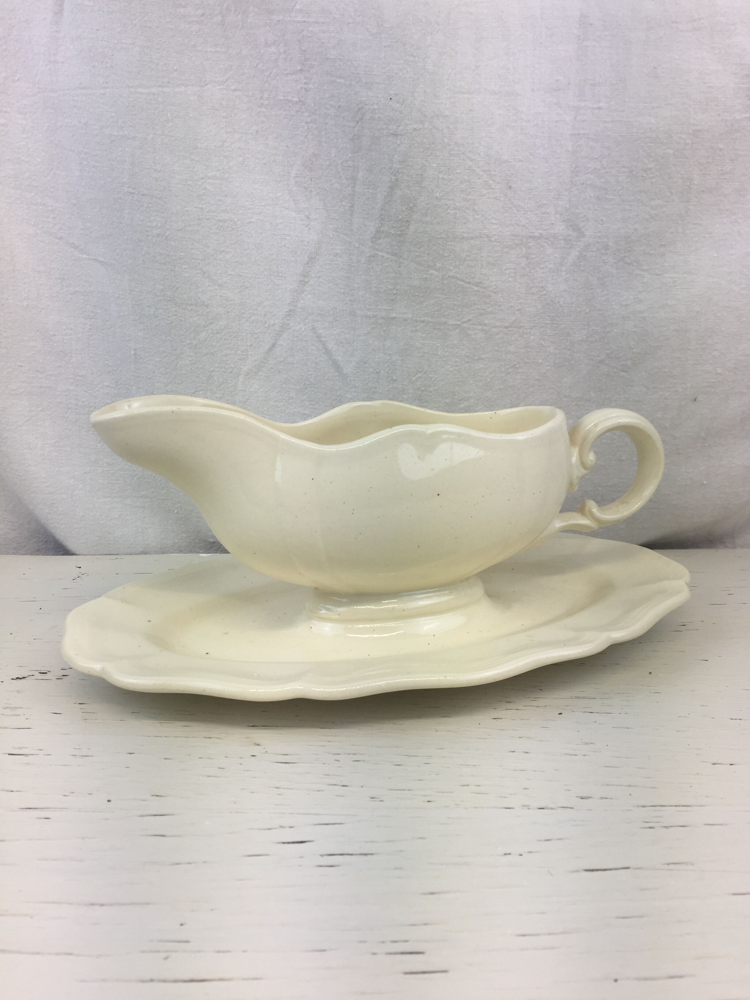Old sauce boat Ivory made in France Digoin Sarreguemines