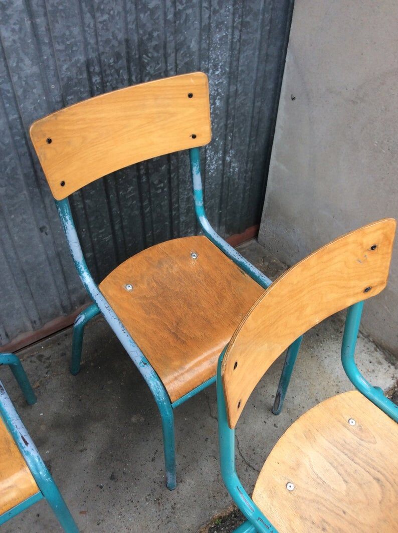 4 vintage school industrial chairs
