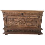 Antique Carved wooden chest with plant motif Renaissance period