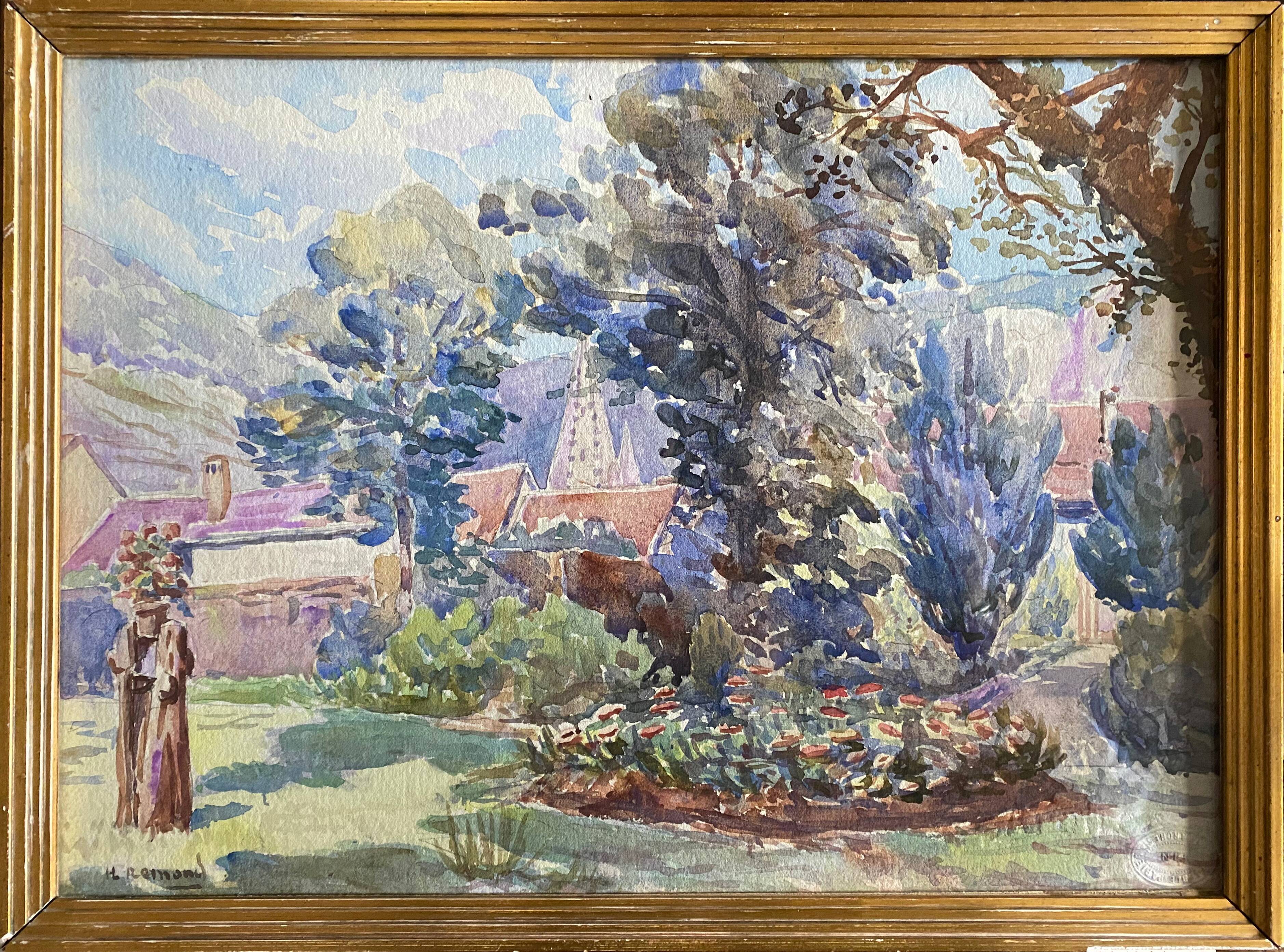 Watercolor painting "The Garden of the Village Blooms" signed on Arches paper