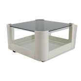Table basse carrée en verre et bois laqué blanc, Italie années 1970