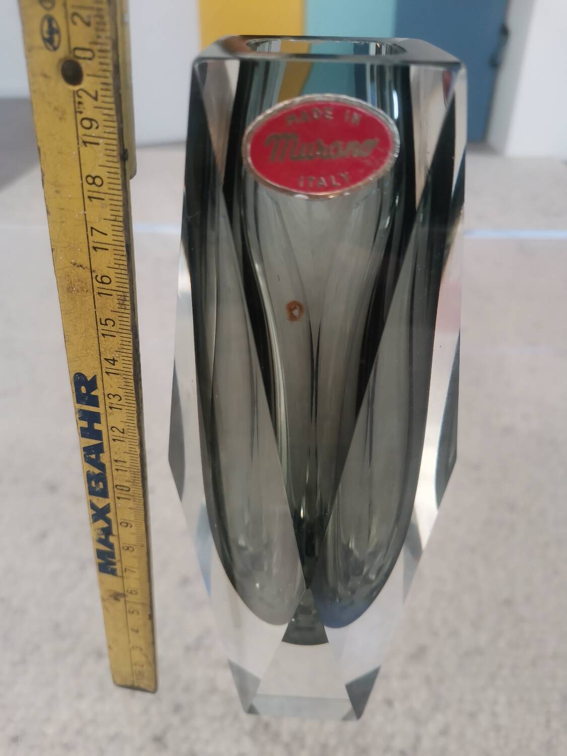 Murano Faceted Glass Vase with Grey Inner Core – Italy, 20 cm