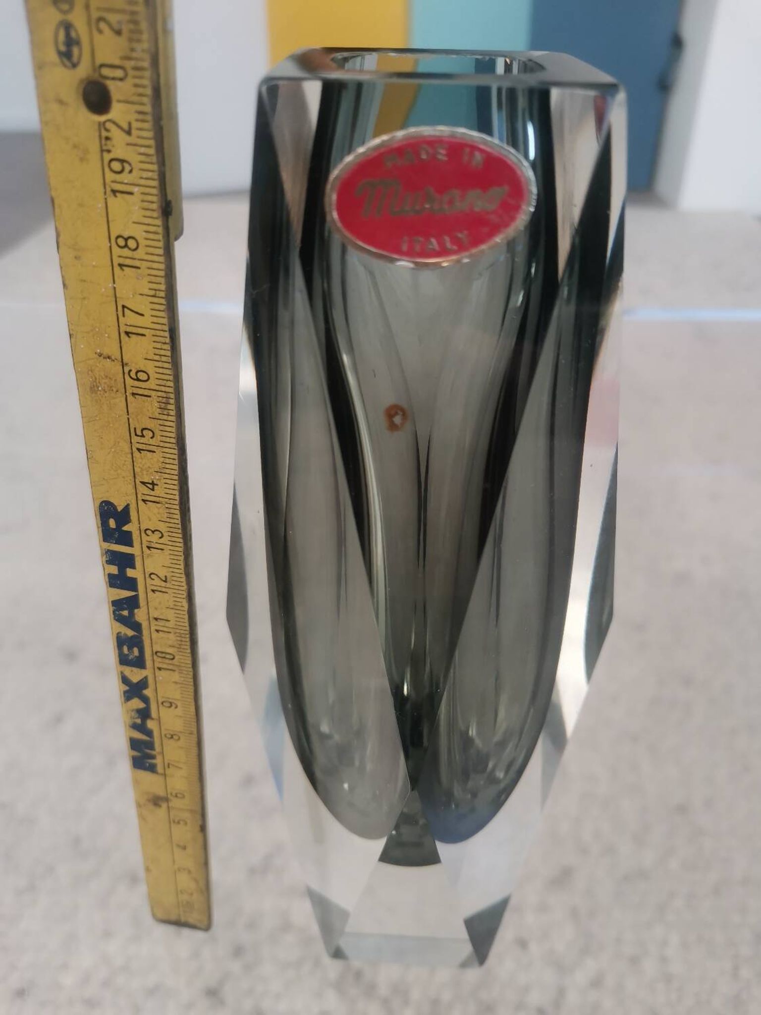 Murano Faceted Glass Vase with Grey Inner Core – Italy, 20 cm