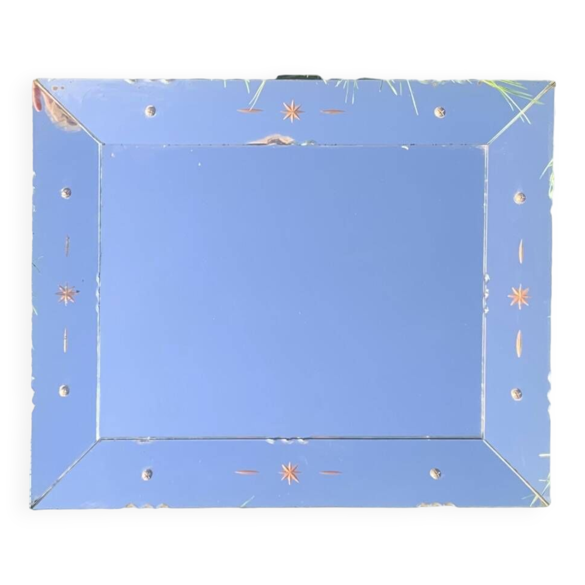 Rectangular Art Deco wall mirror inlaid and chiseled on wood