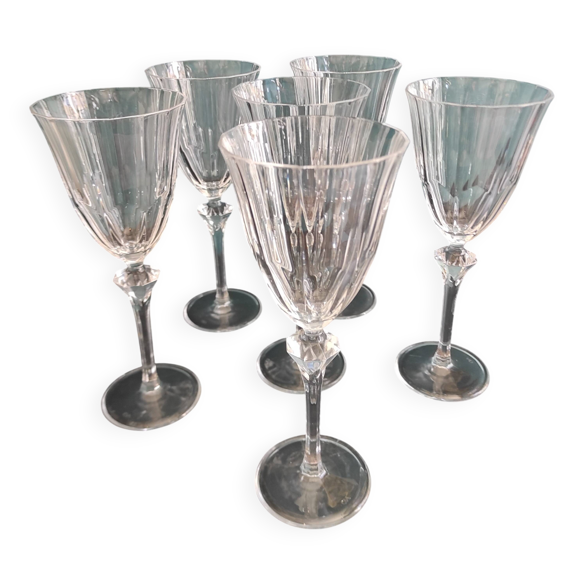 Set of 6 French wine glasses, Cristal D'Arques, mod. Diamantis