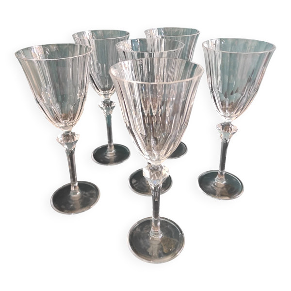 Coffret de 6 verres à vin français, Cristal d'Arques, modèle Diamantis