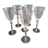 Set of 6 French wine glasses, Cristal D'Arques, mod. Diamantis
