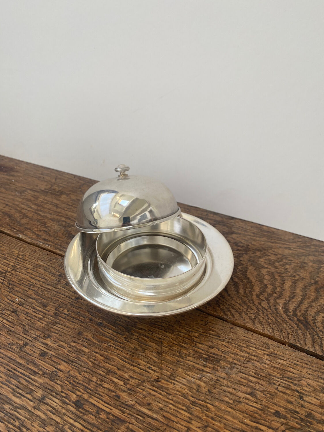 Silver metal butter dish