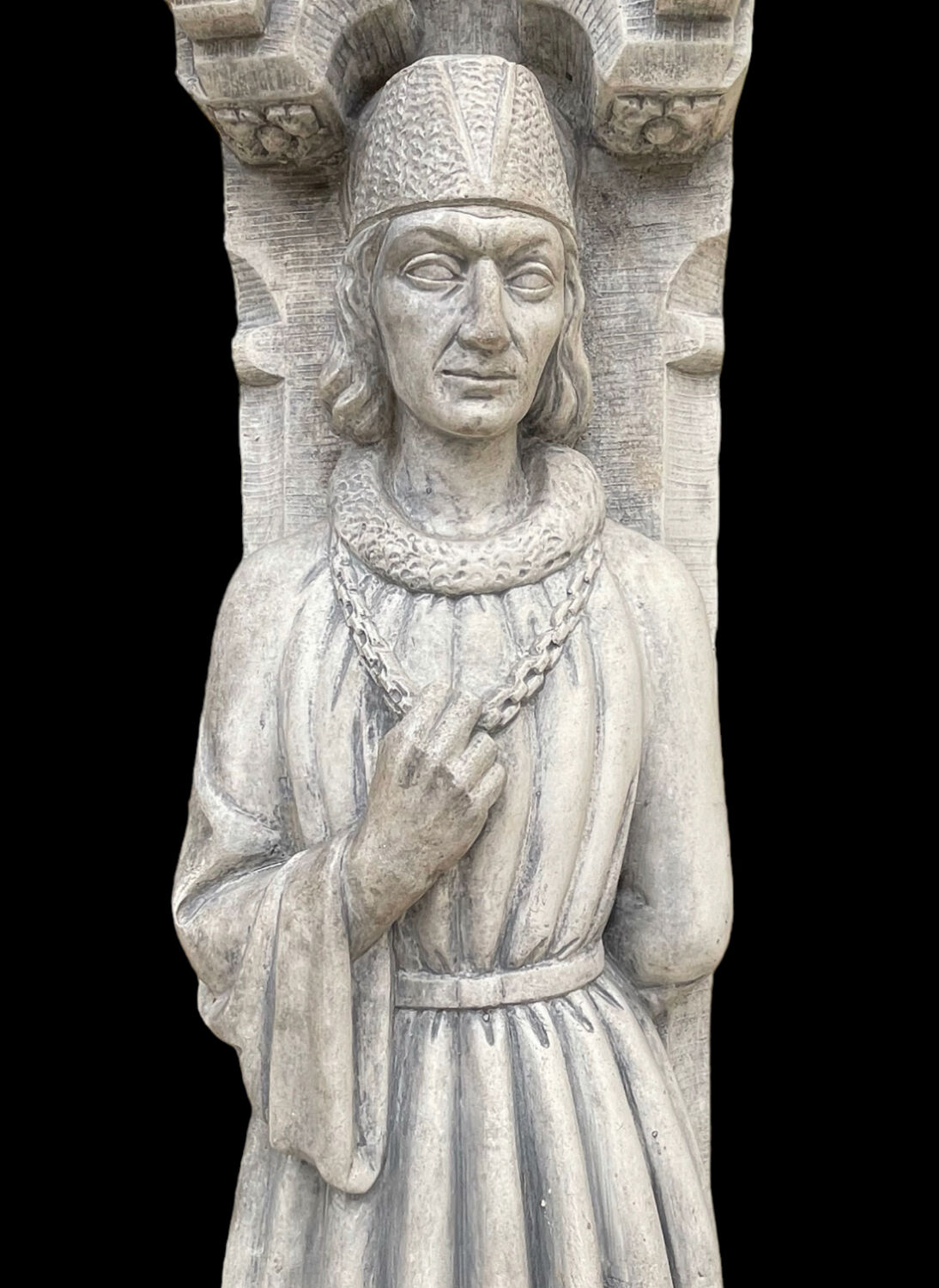 Neo-Gothic stone fireplace