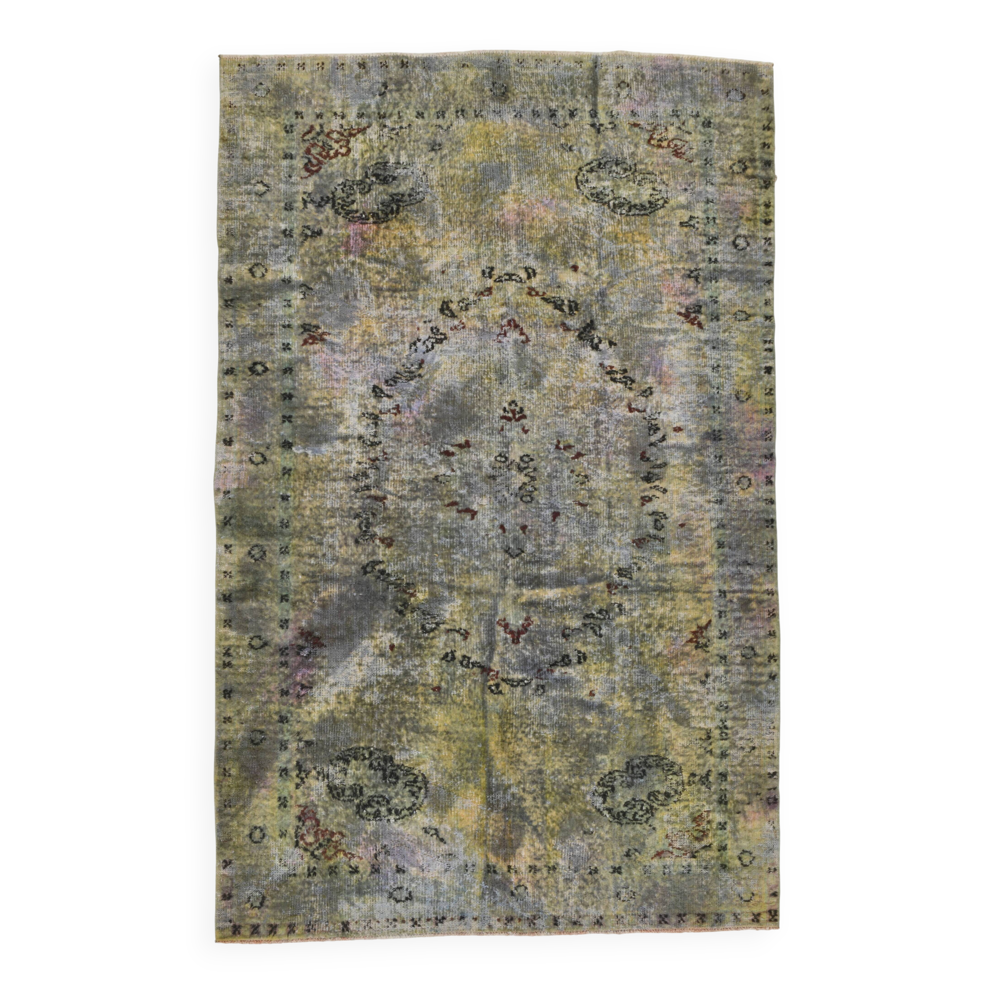 6x10 Faded Green Turkish Vintage Rug, 190x296Cm