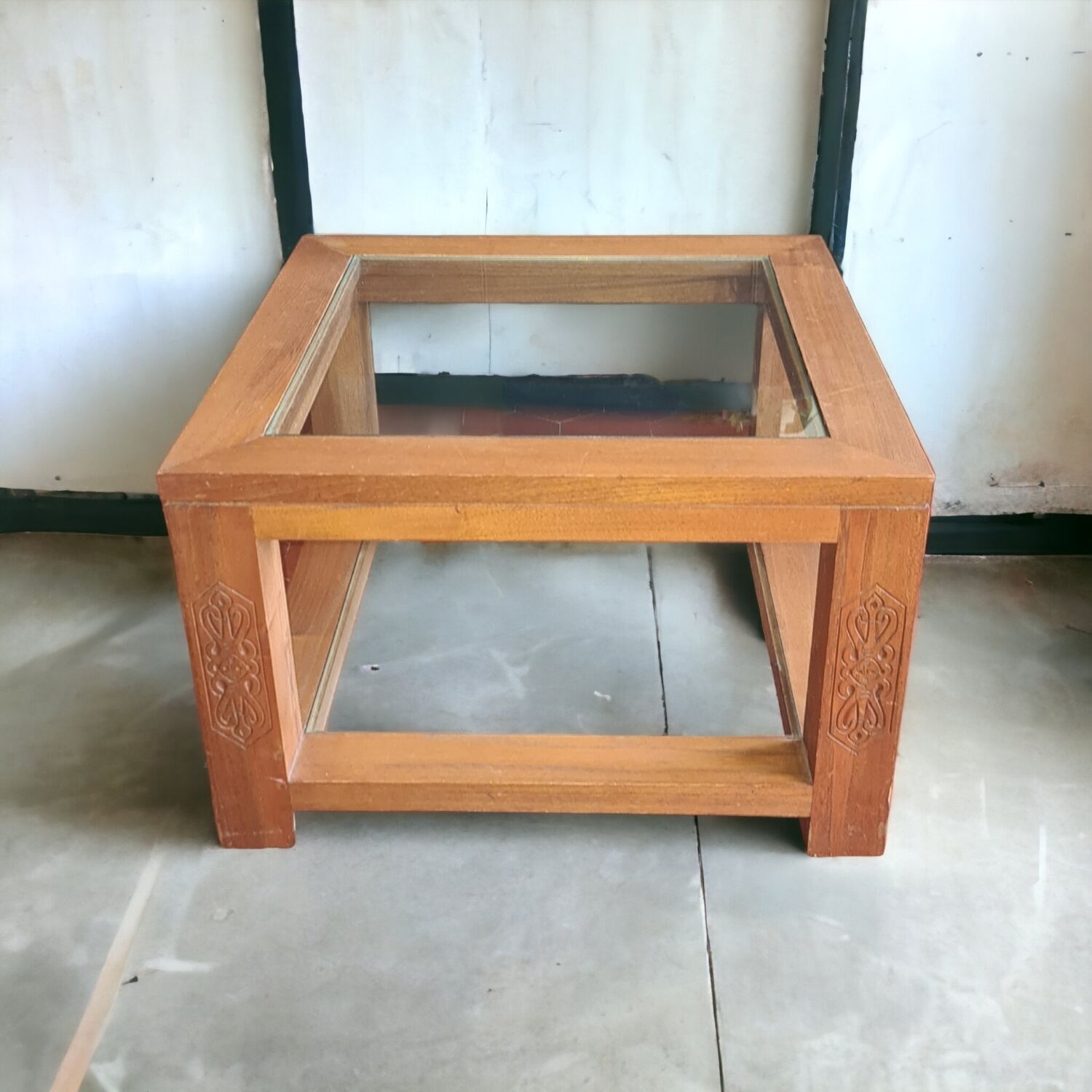 Exotic wood and glass coffee table