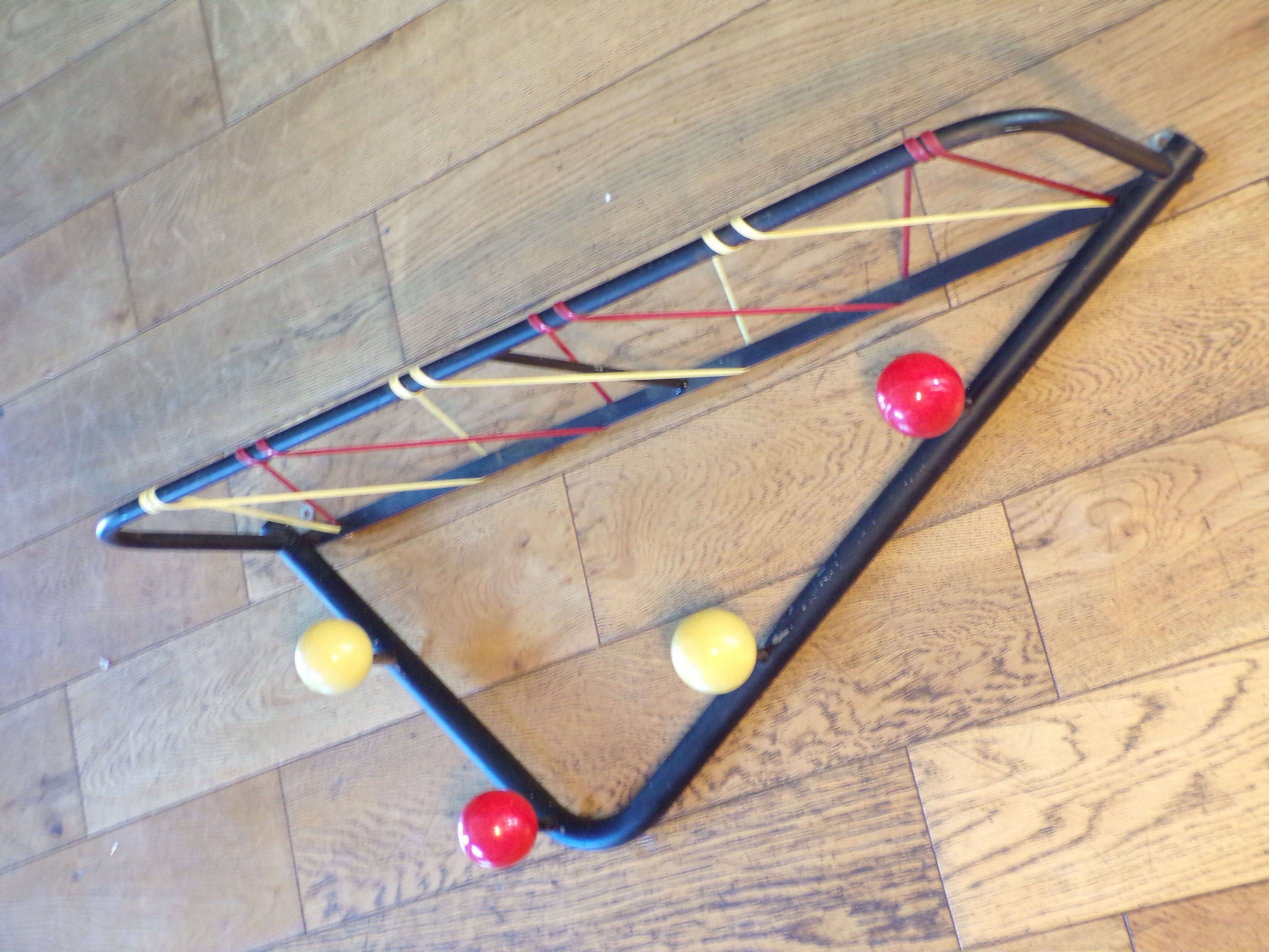 Vintage coat racks wooden balls with scoubidou shelf