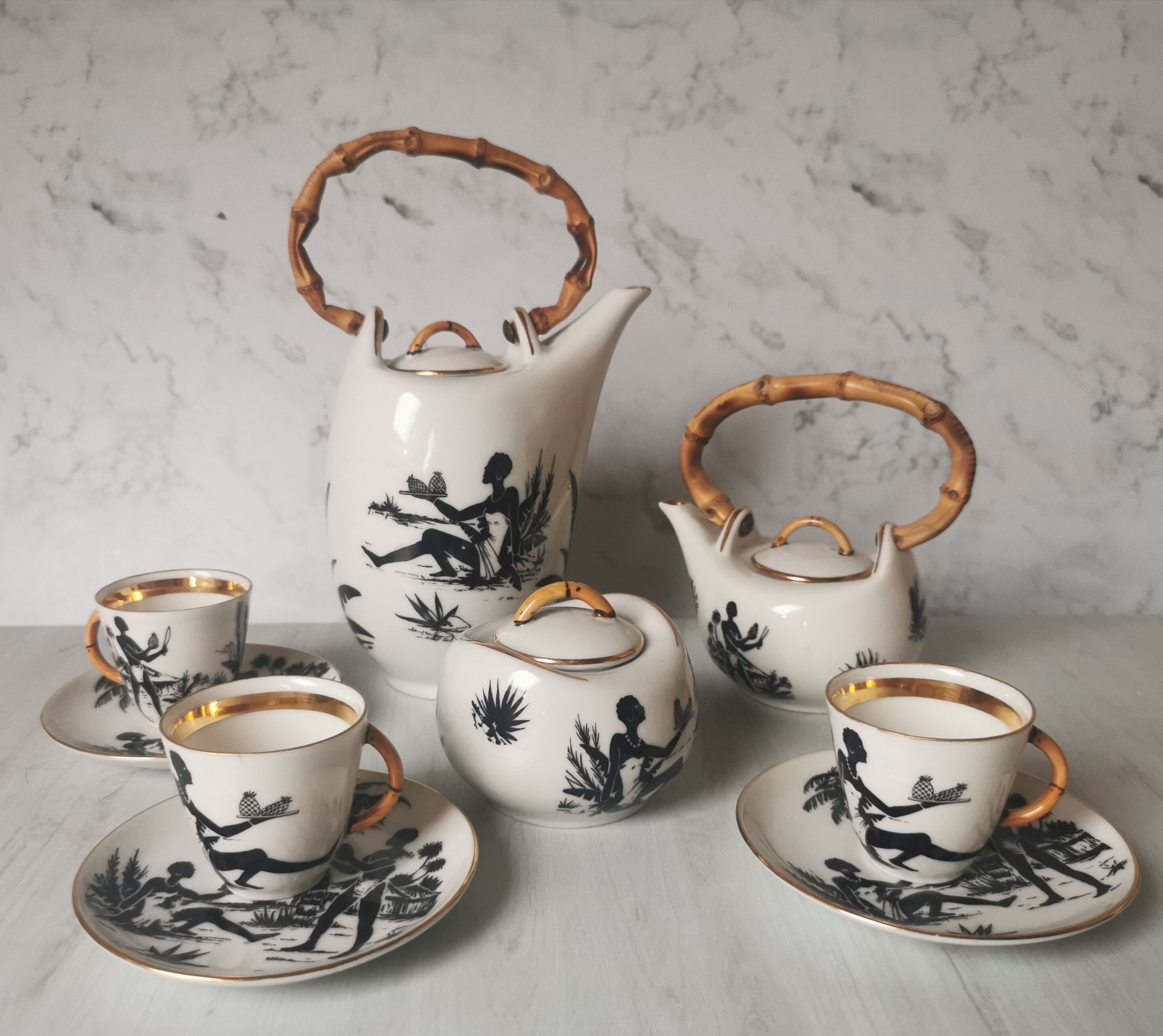 Coffee service African porcelain décor from Limoges