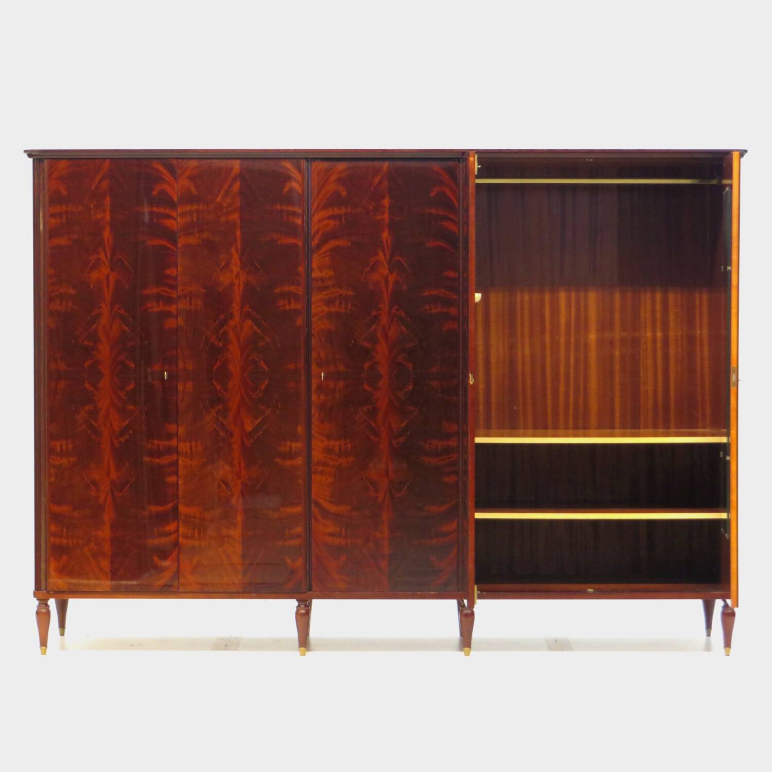 Grande armoire vintage Art Déco à 5 portes en acajou flammé, années 1920