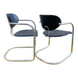 Pair of Effezeta chairs, tubular structure, chrome and black skai