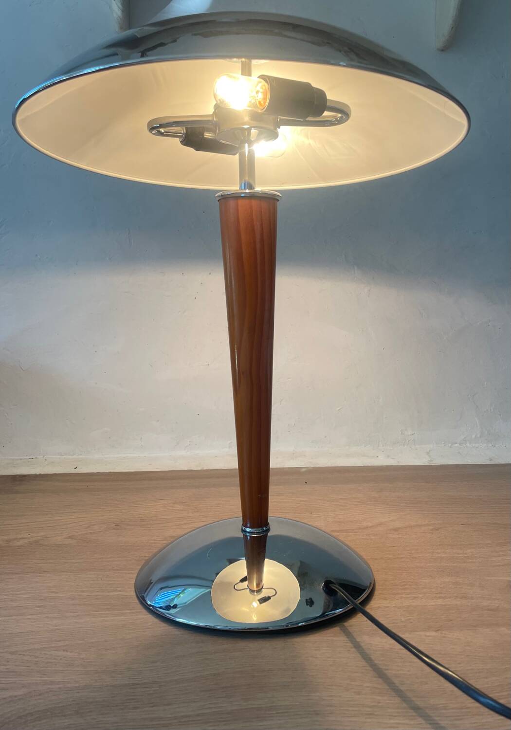 Vintage ship lamp in wood and chrome metal