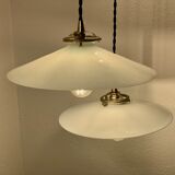 Pair of suspensions bistrot 1920 opaline indus