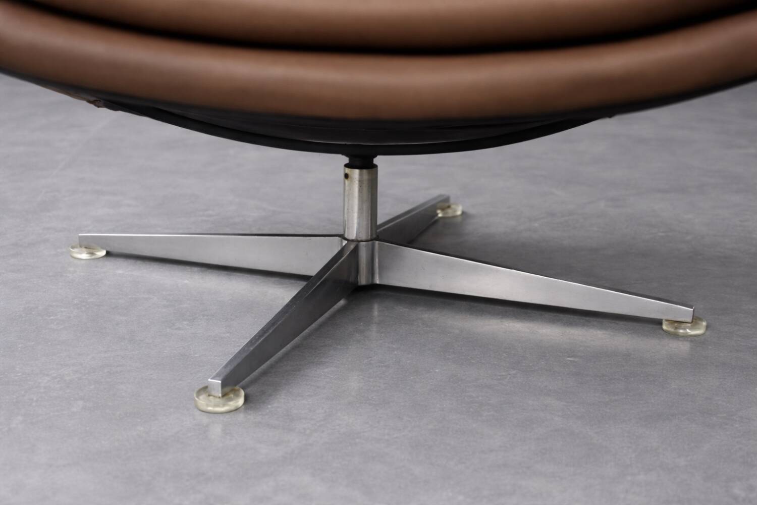 Vintage Mid-Century Danish Modern Brown Leather Swivel Chair and Ottoman