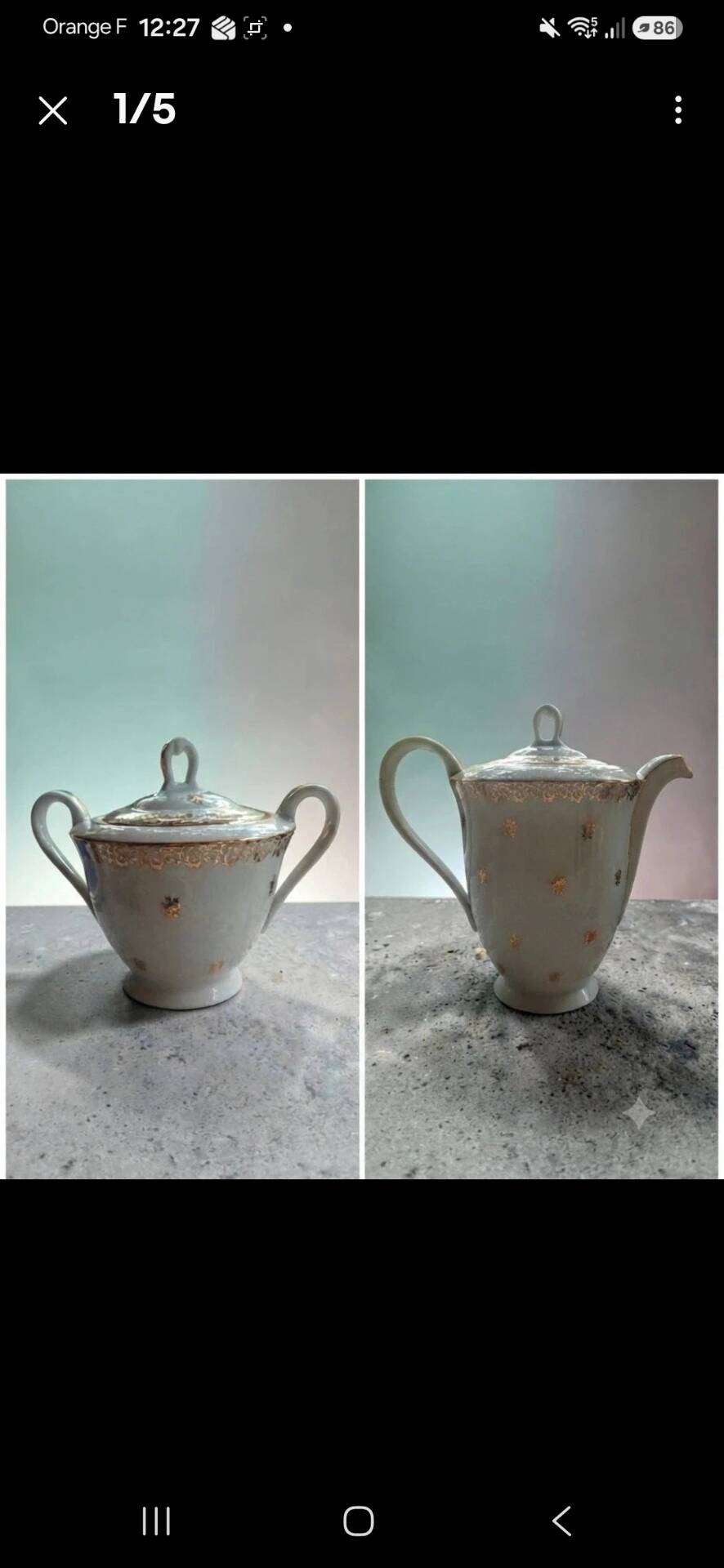 Teapot and sugar bowl in gilded Limoges porcelain by Chastagner & Cie.