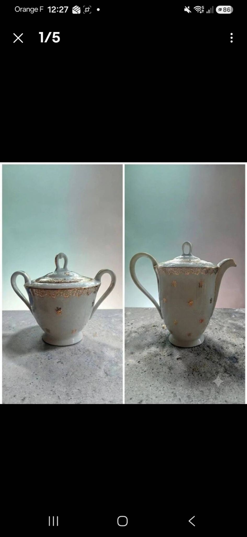 Teapot and sugar bowl in gilded Limoges porcelain by Chastagner & Co.