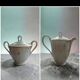 Teapot and sugar bowl in gilded Limoges porcelain by Chastagner & Cie.