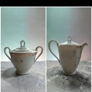 Teapot and sugar bowl in gilded Limoges porcelain by Chastagner & Co.