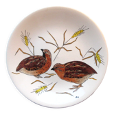 Assiette modèle gibier signée gien, les oiseaux de chasse, les cailles