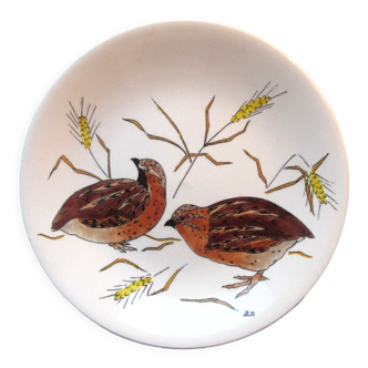 Assiette modèle gibier signée gien, les oiseaux de chasse, les cailles