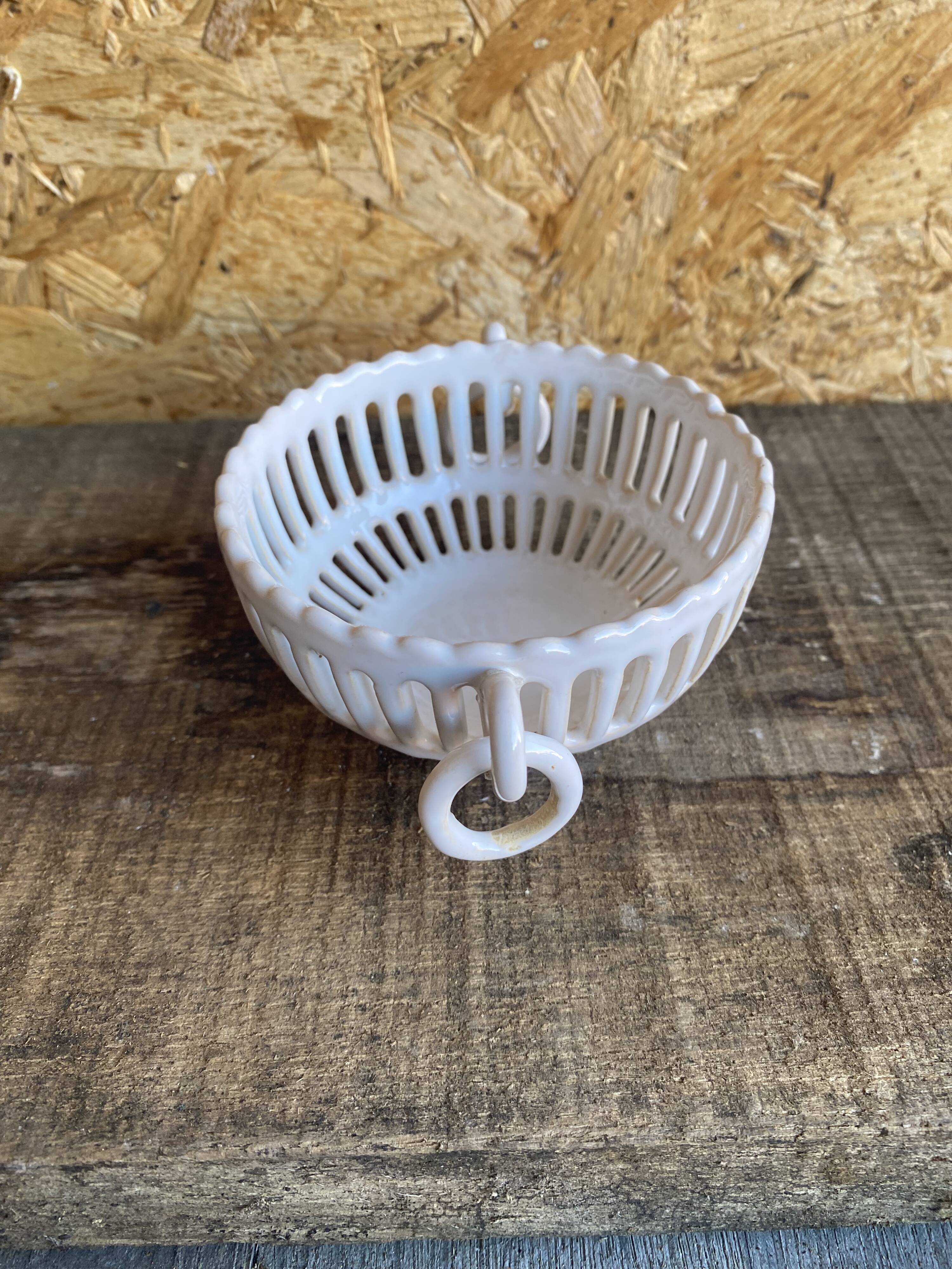 Empire malicorne white openwork ceramic pocket bowl vintage #d