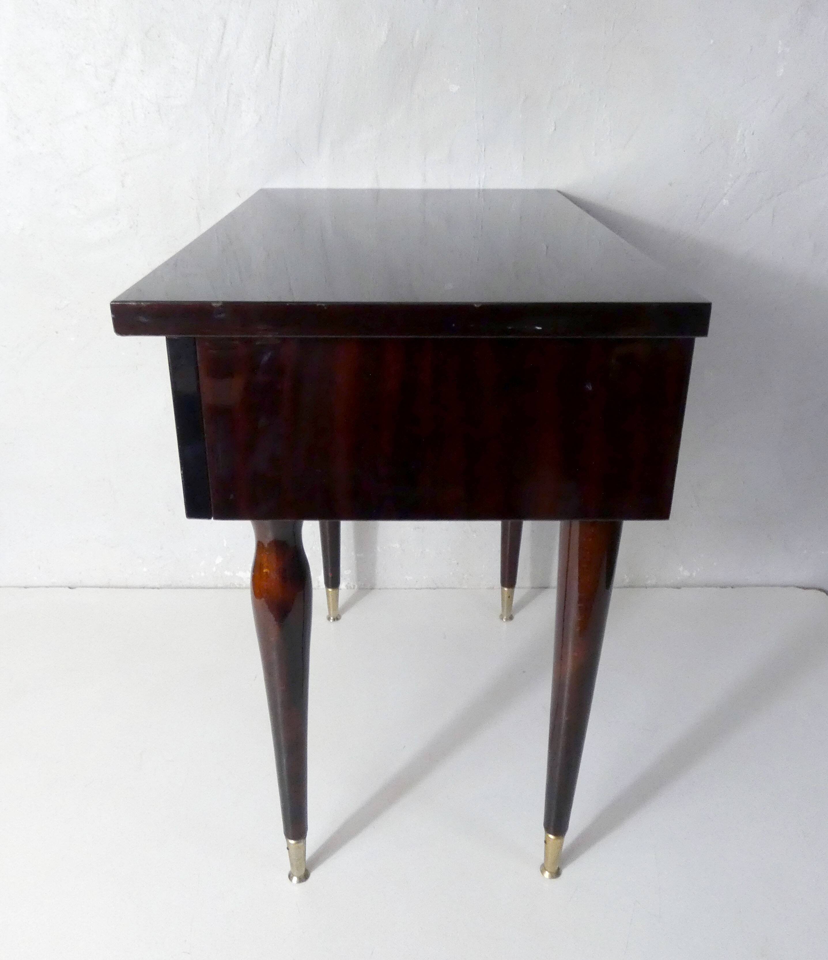 bedside table in lacquered wood and brass