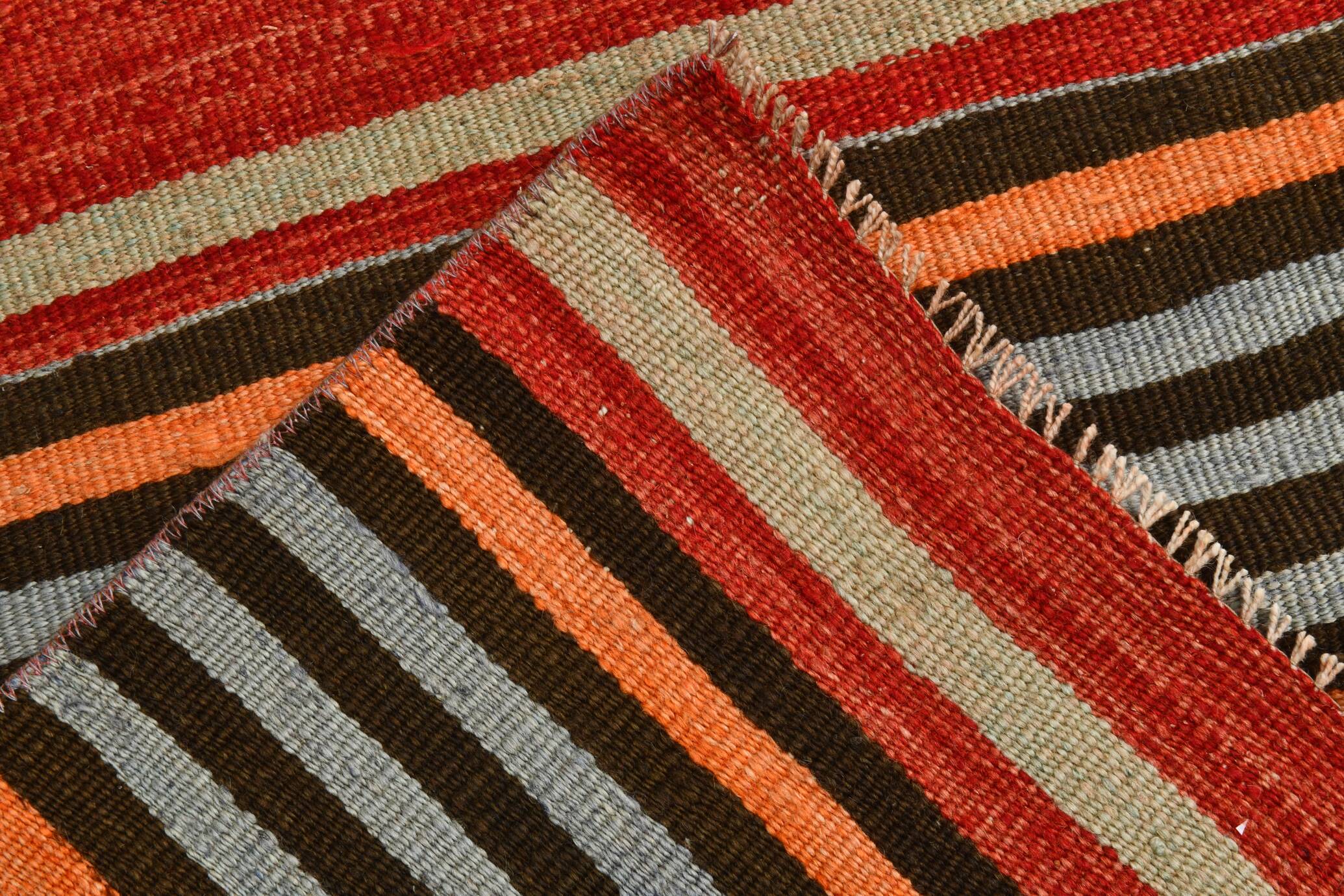 3x12 Kilim Long Striped Vintage Kilim Runner Rug For Hallway, 77x360 Cm