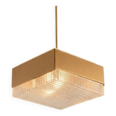 Pendant Light in Glass and Metal, 1970s Czechoslovakia, Vintage Mid-Century Ceiling Lamp Fixture