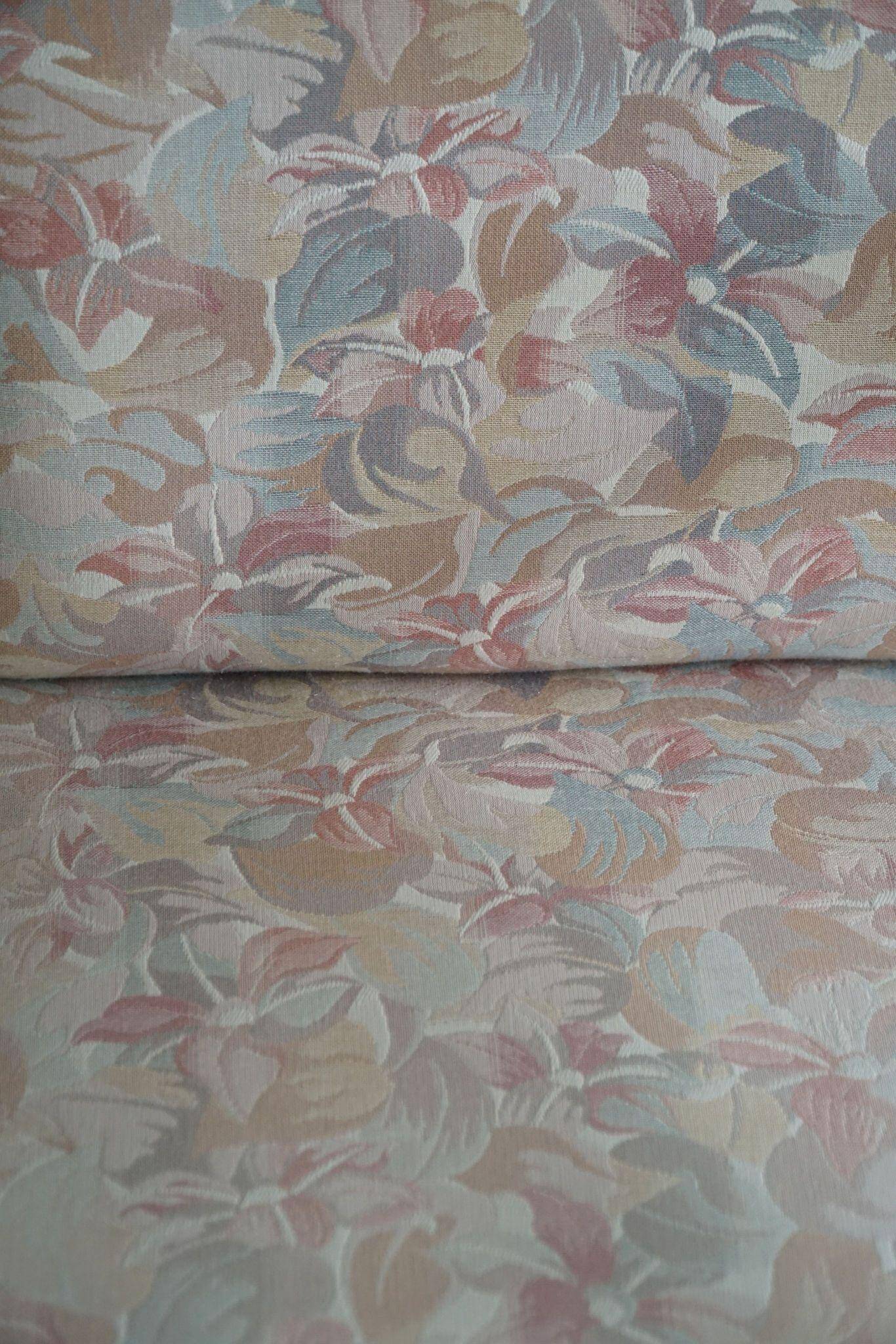Pair of Danish Art Deco deck chairs, oak and vibrant floral fabric, 1940s