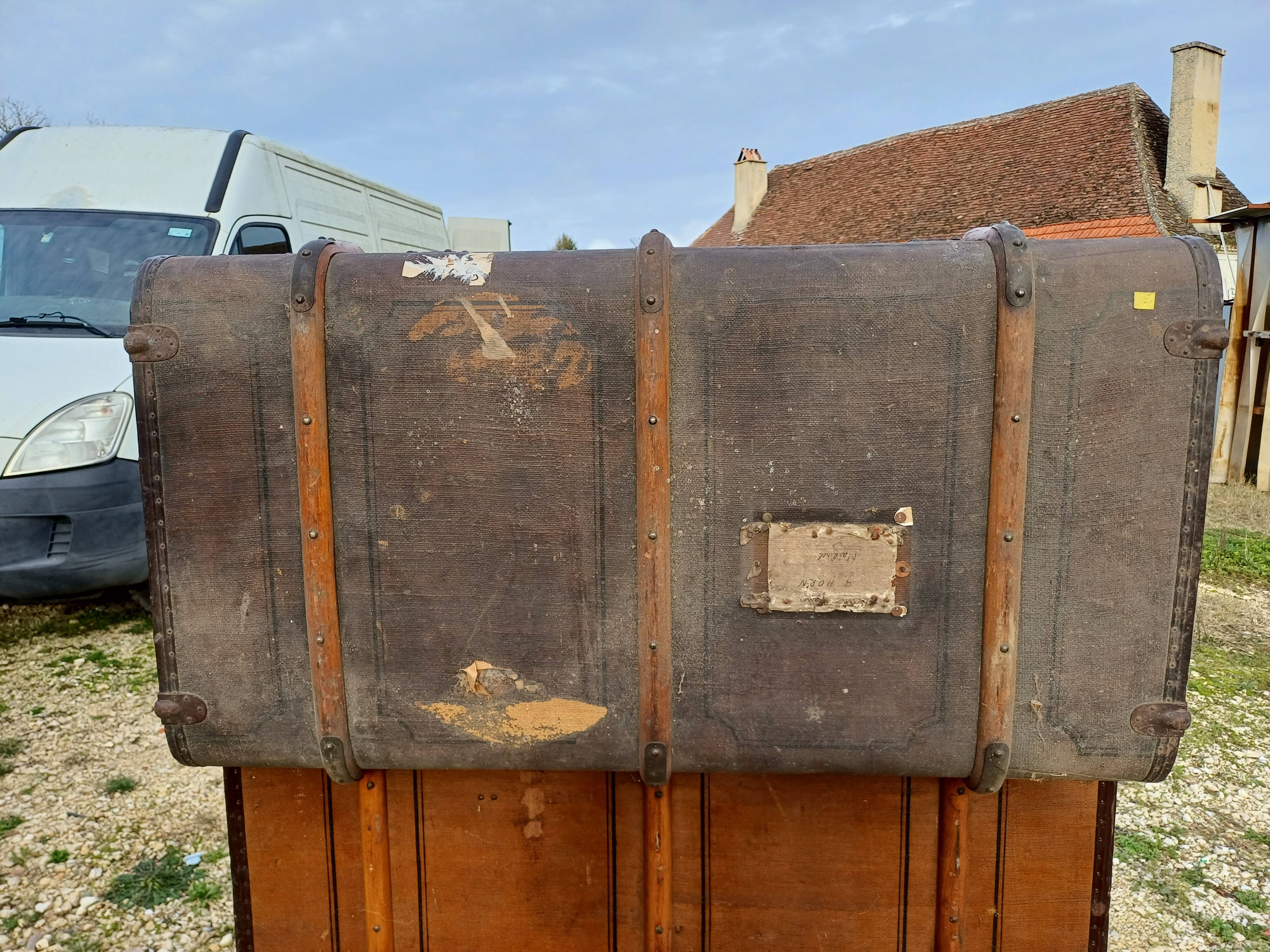 Old wooden travel trunk