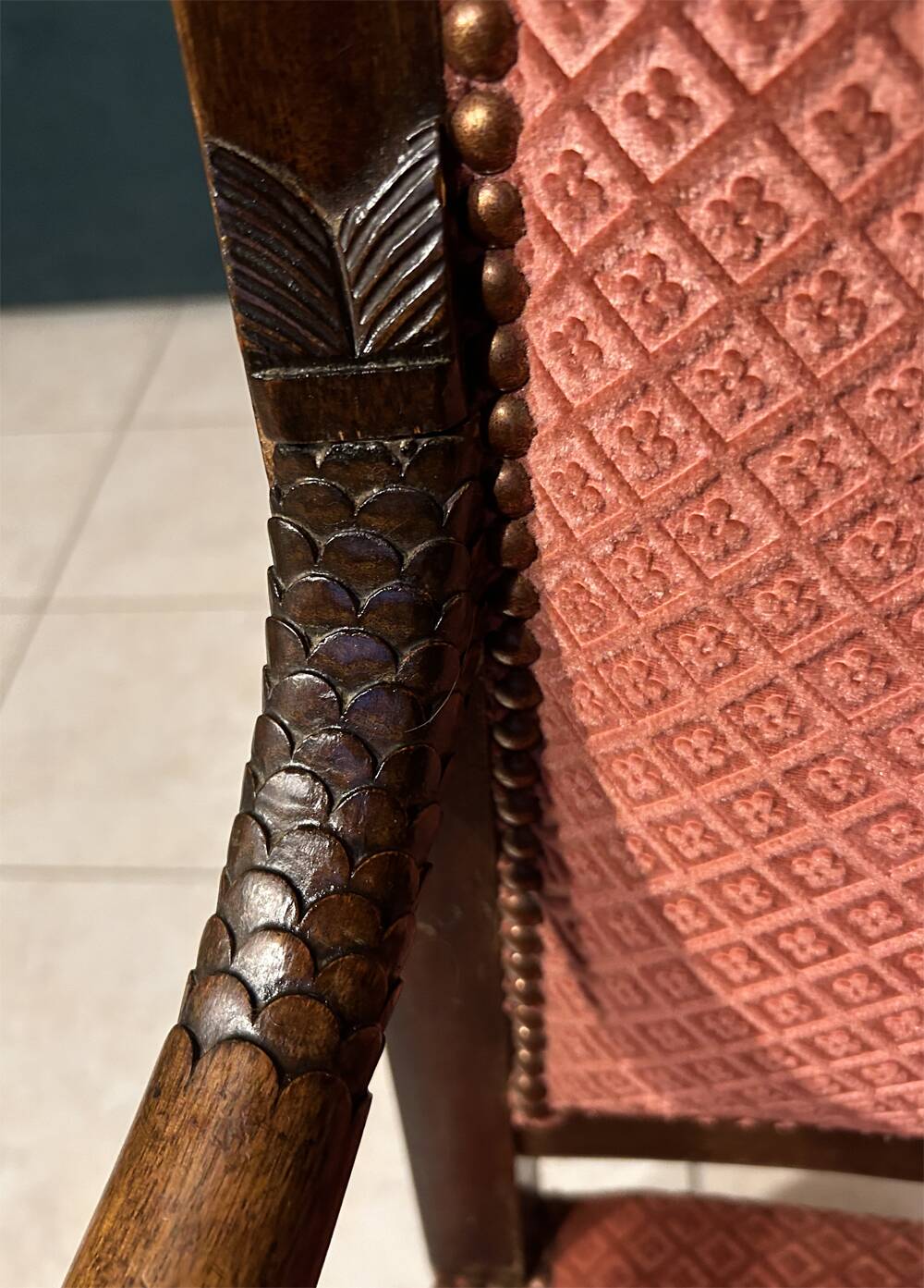 Pair of Empire armchairs, Consulate, walnut and velvet, 19th century.