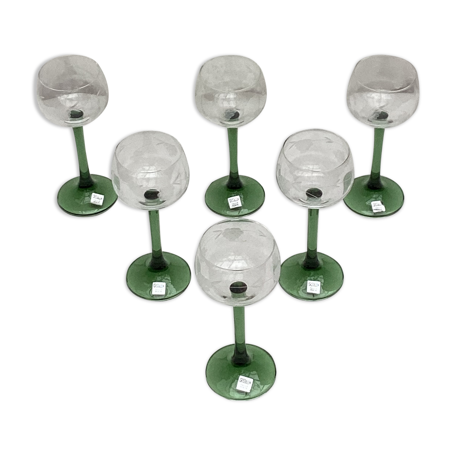 Set of six Riesling wine glasses from the 1970s, dimensions: H-17 cm-D-6.5 cm-