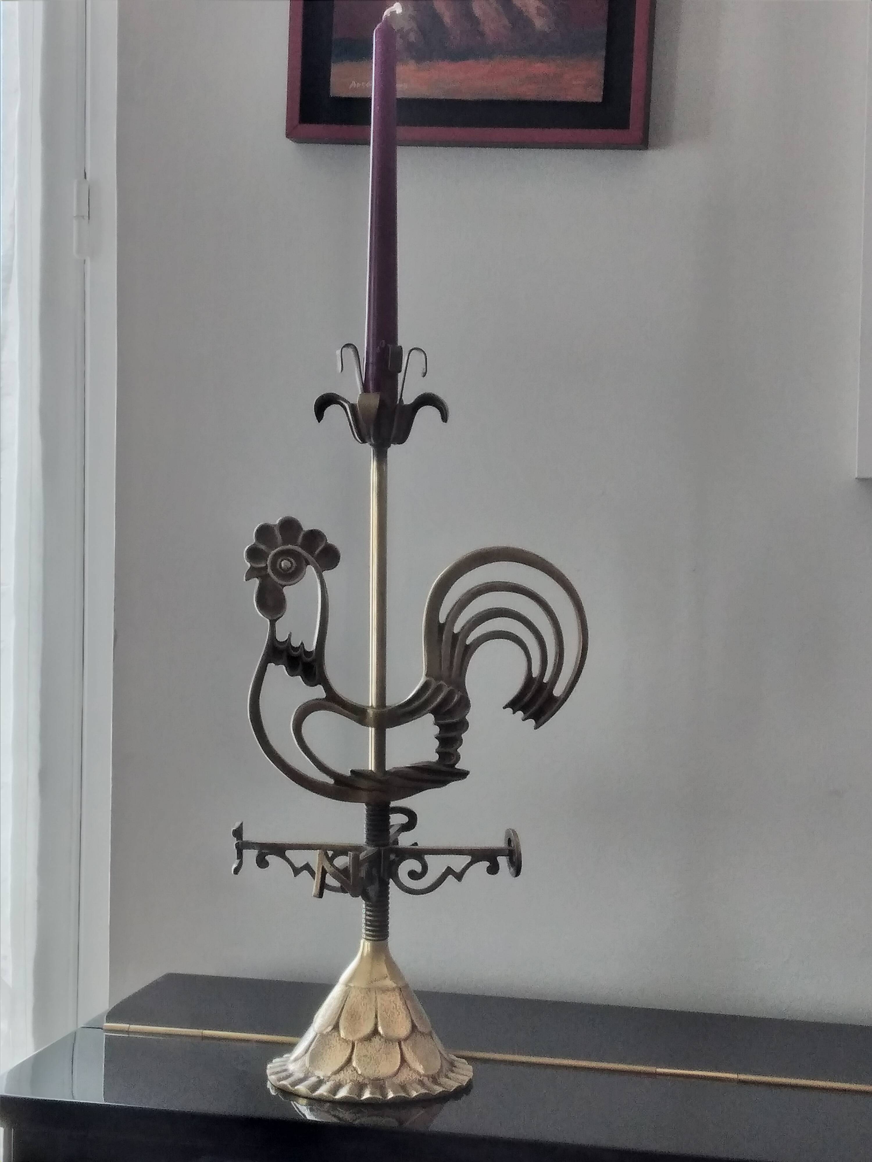 Max Le Verrier rooster candle holder