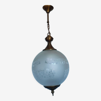 Suspension boule en verre dépoli et métal vintage