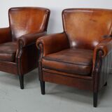 Vintage Dutch Cognac Colored Leather Club Chair, Set of 2