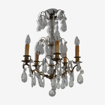 Bronze and crystal chandelier five arms of light, 19th century