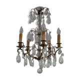 Bronze and crystal chandelier five arms of light, 19th century