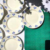 Set of eight dessert plates – blue cherry patterns – stamped