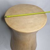 Brutalist monoxyle stool in solid mango wood, hourglass shape, 44 cm