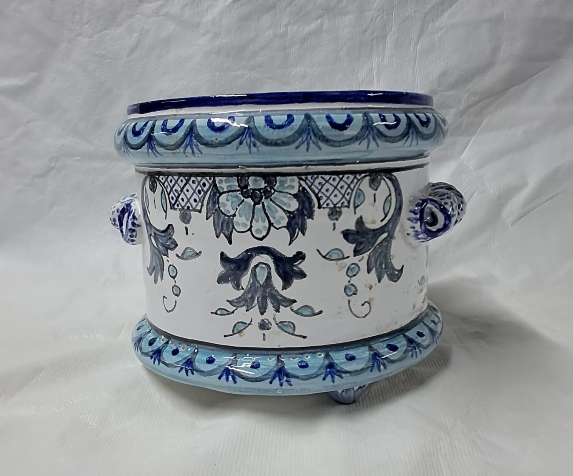 Nevers earthenware cache-pot. 20th century.