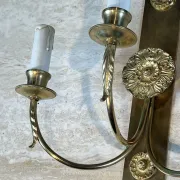 Pair of Neoclassical Wall Lights with Three Arms in Brass with Decoration