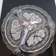 Art Deco Pressed Glass Divided Serving Dish with Alpaca Handle, 1930