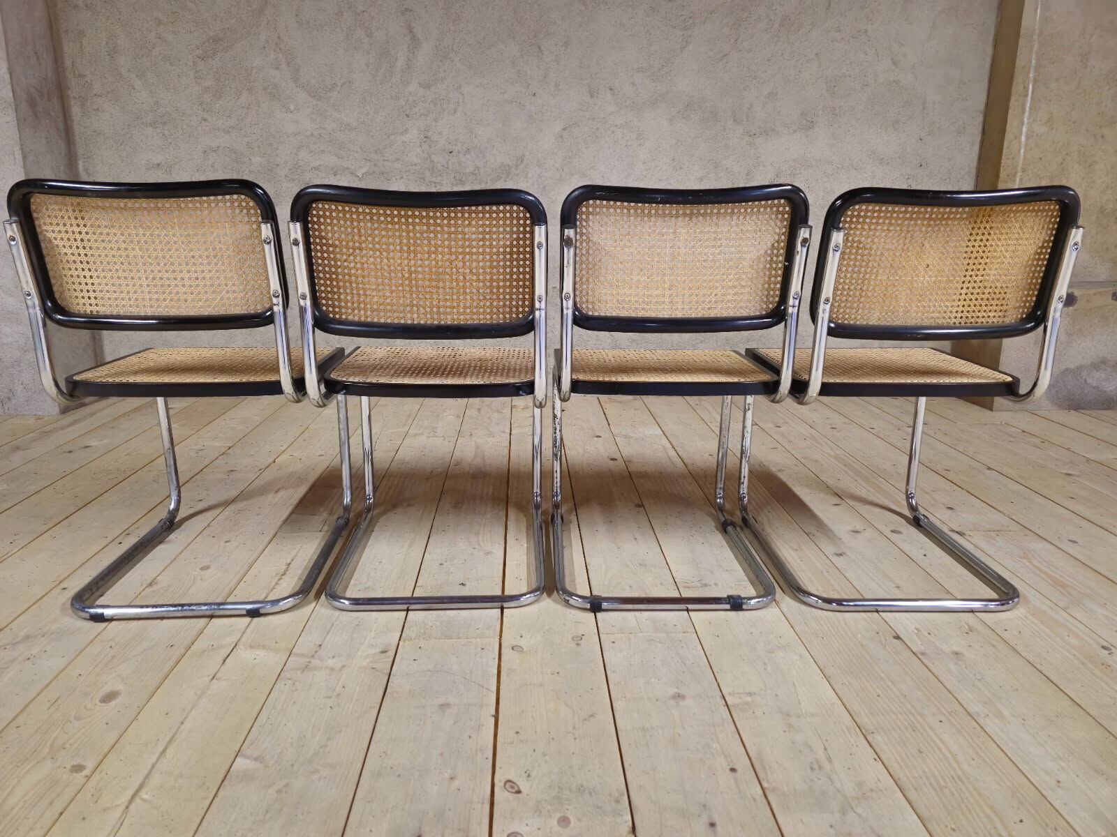 Set of 4 Marcel Breuer chairs model B32 in cane