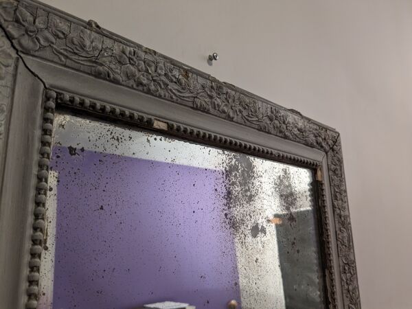 Miroir XIXème gris shabby 77 x 53 cm