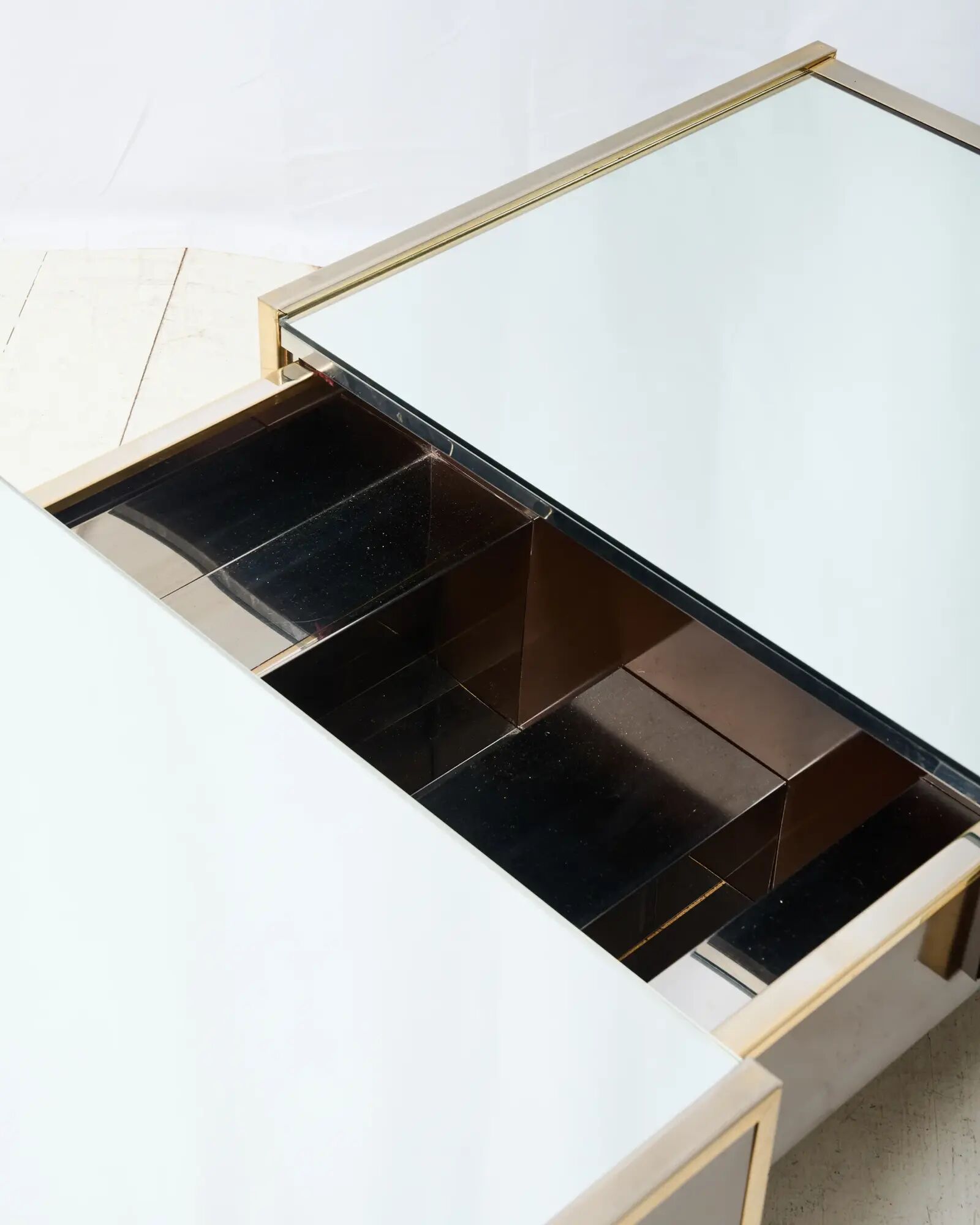 Table basse bar miroir et marron, Willy Rizzo, Cidue, 1970s