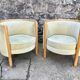 Pair of barrel-shaped armchairs in beech and almond green velvet by Maison Rosello